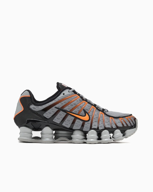 Nike Shox TL Light Smoke Gray, Black, and Bright Mandarin