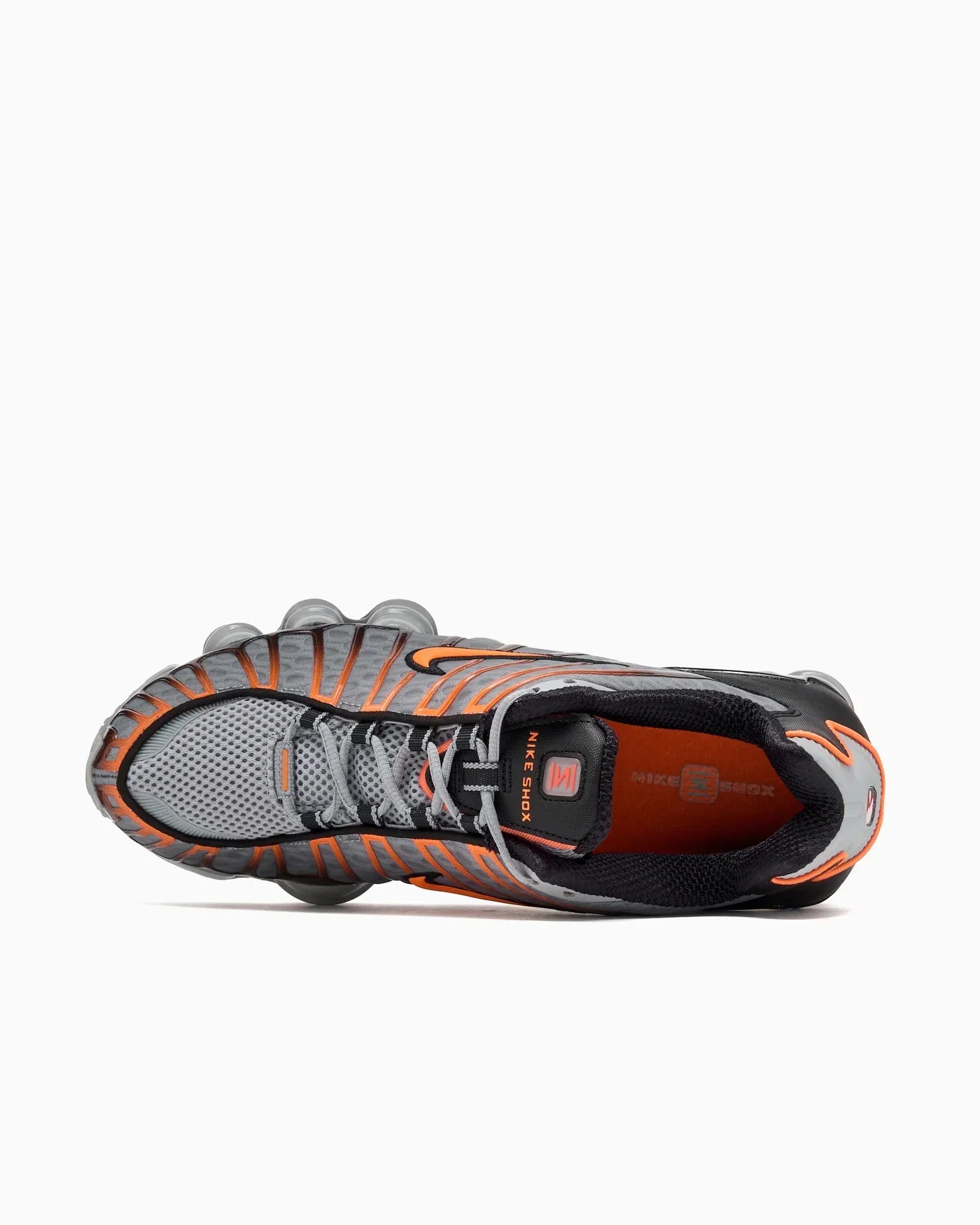 Nike Shox TL Light Smoke Gray, Black, and Bright Mandarin