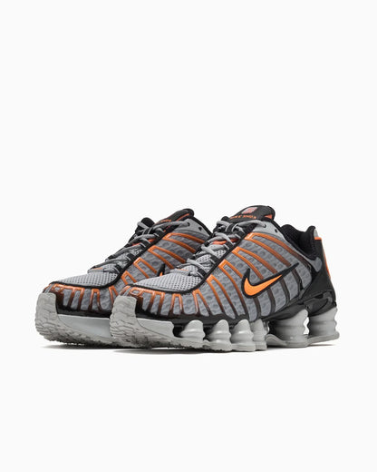 Nike Shox TL Light Smoke Gray, Black, and Bright Mandarin
