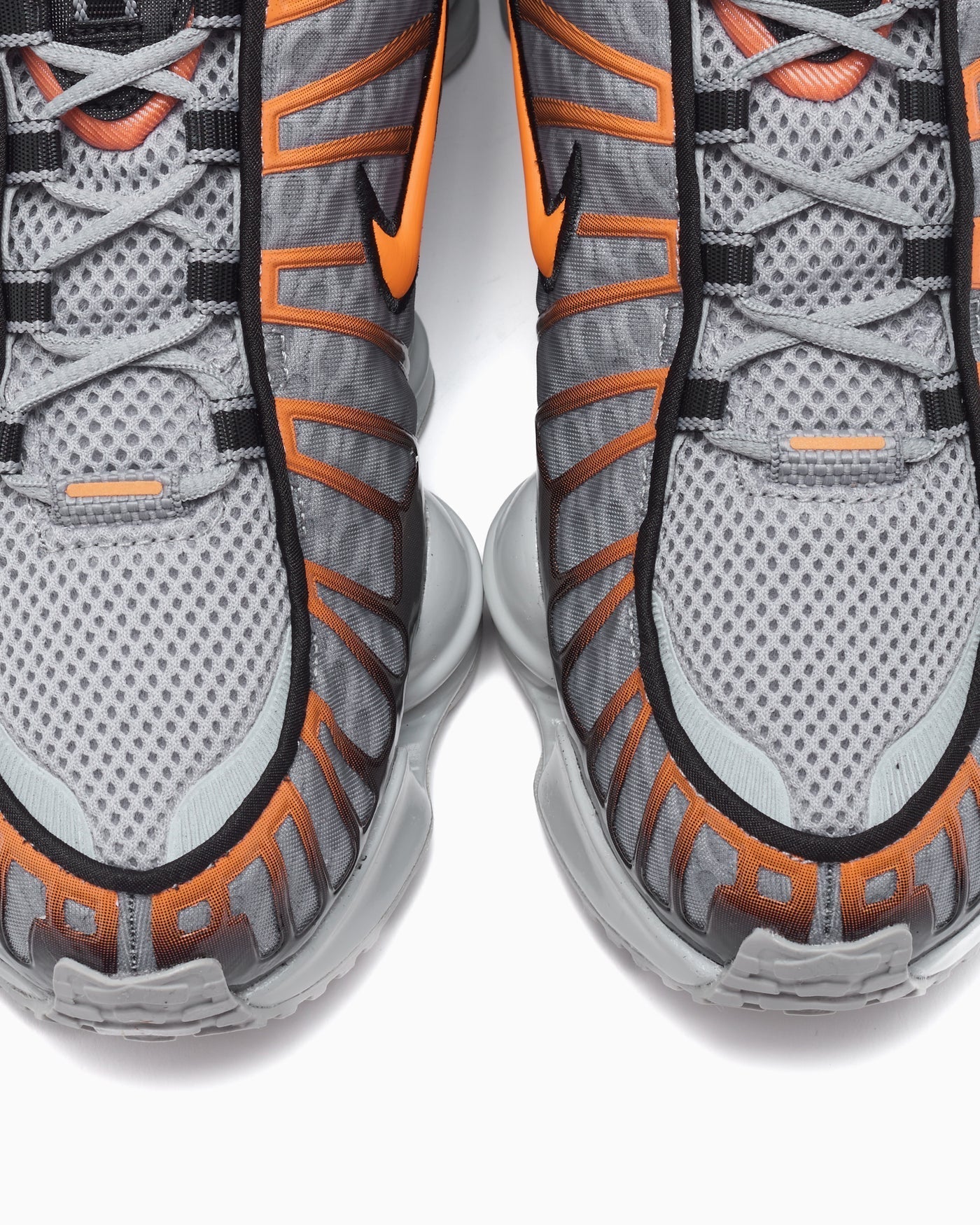 Nike Shox TL Light Smoke Gray, Black, and Bright Mandarin